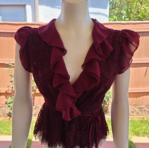 Foxiedox wine color lace wrap top